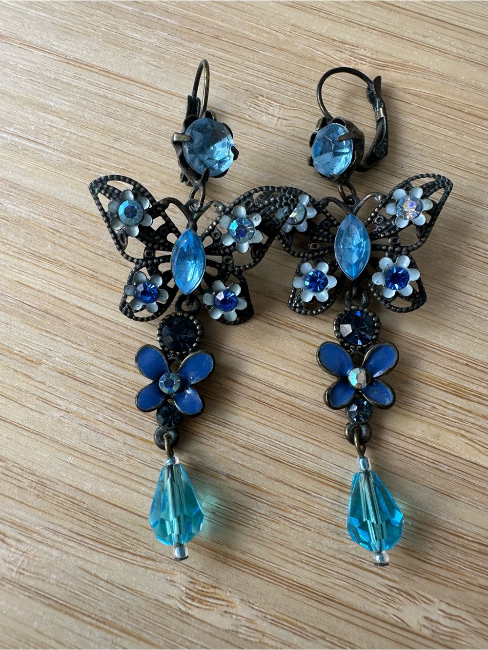 Blue Butterfly Drop Earrings - Unbranded